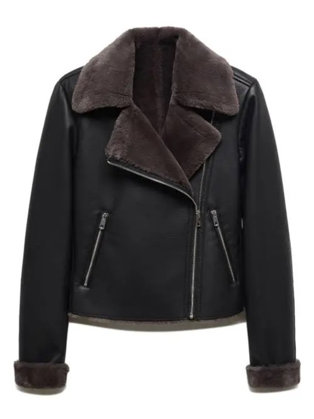 NWT Mango Double-Faced Faux-Leather and Shearling Moto Jacket